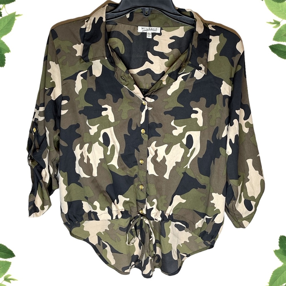 Mileage Camouflage button down Lightweight tunic top